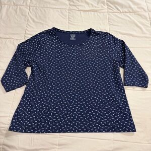 L.L. Bean Navy Blue Patterned Top